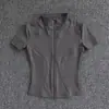 Camiseta Pilates Yoga Feminina Secagem Rápida Corrida Justa Top Esportivo Gola Alta Zíper Ciclismo Manga Curta Jaqueta Top