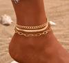 Tornozeleiras Europeias e Americanas, Estilo Praia Boêmio, Acessórios para Pés Personalizados, Metal Simples, Turquesa, Miçangas de Arroz, Strass, Argila Macia, Múltiplos Estilos