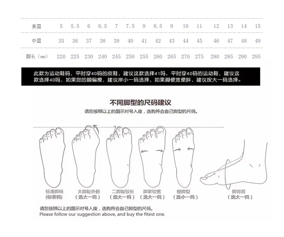 尺码对照表