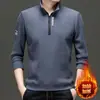 Camiseta de Manga Larga para Hombre con Forro de Polar, Cuello Alto, Media Cremallera, Otoño/Invierno 2025, Sudadera Holgada para Hombre, Chaqueta Casual de Moda