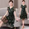 Vestido de Malla Transpirable, que Cubre la Piel, Adelgazante de Longitud Media, Moda de Verano, Fresco y Versátil, Vestido para Mamá de Mediana Edad