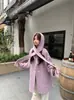 Nuevo abrigo de lana de doble cara con bufanda y gorro desmontables, engrosado para abrigar en otoño e invierno, abrigo de lana simple de longitud media para mujer