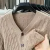 Cardigan Masculino de Manga Longa 100% Lã Pura Estilo Nova Temporada Outono/Inverno 2026 Gola V Botões Manga Longa Engrossada