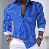 Camisa de Manga Larga a Rayas para Hombre Cross Europe Casual de Negocios Cuello Solapa Corte Ajustado Múltiples Colores Disponibles