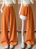 Calça Jogger Laranja Larga Feminina Outono 2026 Novo Estilo Bolsos Grandes Cintura Alta Solta Caimento Emagrecedor Calças Casuais