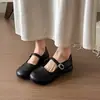 Sapatos Mary Jane Rasos Estilo Francês para Mulheres, Novidade Verão 2026 Sapatos de Couro de Sola Grossa com Tira Única para Combinar com Saias, Sapatilhas Retrô