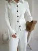 Conjunto de Punto Transfronterizo Moda Otoño 2026 Nuevo Europeo y Americano Versátil Cárdigan Suéter de Canalé con Solapa Pantalones Rectos