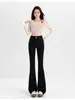 Calça Flare Feminina 2025 Outono Novo Cintura Alta Elástica Boca de Sino Calça Petite Caimento Skinny Bootcut