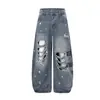 Jeans Rasgado Lavado Estilo Streetwear Americano, Calças de Corte Reto ou Curvo, Calças Largas Soltas Únicas e Incríveis, Calças Longas