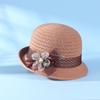 Nuevo Sombrero de Punto Desnatado de Primavera y Verano para Mujer con Flores, Sombrero de Pescador Transpirable con Sombra, Plegable, Moderno, Hueco, Sombrero de Cubo Pequeño