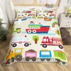 Funda nórdica con estampado de vehículos de dibujos animados para niños, juego de tres piezas de ropa de cama de coche y barco, outlet de fábrica