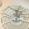 Colar Pérola Imperatriz Saturno Zircônia Estilo Luxo Leve Personalidade Corrente de Clavícula de Alta Qualidade Acessório de Nicho Temperamento Temperamento