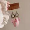 Pendientes de gancho de resina con forma de hoja ovalada y pluma, transfronterizos europeos y americanos, pendientes frescos y sencillos de verano, pendientes de diseño nicho para mujer