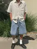 Camisa MYQ estilosa de manga curta com vazados para homens, camisa casual solta de verão, top relaxado de meia-manga estilo coreano