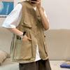 Colete de carga de bolso masculino verão puro algodão estilo Hong Kong ins solto para todos os jogos retrô adolescente colete sem mangas