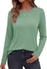 Camiseta Básica Feminina de Manga Longa com Gola Redonda, Estilo Simples, Seda Leite Elástica Slim Fit Camada Interna Base, Versátil para Primavera e Outono, Cor Lisa