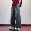 Calça jeans retrô americana outonal transfronteiriça para homens, corte reto solto, nova calça comprida casual, calças da moda de marca para primavera e outono para homens