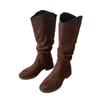 Botas Altas Retro de Tacón Grueso Botas de Equitación Zapatos de Mujer 2025 Nuevo Otoño Invierno Botas Holgadas Botas Martin Fruncidas Botas de Moda