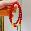 Plata de Ley 925 Diseño Vidrioso Hielo Transparente Calcedonia Roja Natural Diseño de Cera de Abeja Vieja Pulsera de Múltiples Círculos Pulsera