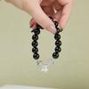Pulsera de Campana de Cristal Negro Obsidiana de Plata Pura 999 para Mujer Nuevo Nicho Retro Chinoiserie de Alta Gama Otoño e Invierno Joyería de Mano