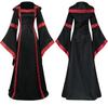 Vestido Medieval Retrô de Exportação Europeu e Americano com Capuz, Gola Quadrada, Cordão, Mangas Trompete, Saia Larga Rodada, Roupa para Apresentação