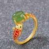 Anillo Guochao Método Antiguo Chapado en Oro Esmalte Incrustado Diario Personalizado Anillo de Carpa de la Suerte Estilo Chino Retro Adornos para Dedos Qipao