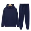 Traje deportivo para hombre para comercio exterior, sudadera con capucha de forro polar de color liso, cálida para otoño e invierno, suéter deportivo de corte holgado
