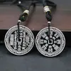 Colgante de moneda Shangui hecho de plata tibetana, colgante de moneda de cinabrio estilo chino vintage, accesorio de collar de hebilla de paz retro