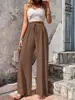 Pantalones de pierna ancha estilo dulce para mujer, cordón elástico, cintura alta, caída fluida, pantalones rectos de moda, pantalones holgados para vacaciones, disponibles en varios colores