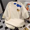 Nuevo diseño estilo americano lindo y divertido camiseta de manga corta color albaricoque para mujer, verano algodón puro holgada casual nicho top