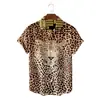 Camisa hawaiana transfronteriza impresión 3D patrón de leopardo elástica en cuatro direcciones cómoda casual manga corta suministro directo de fábrica