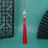 Pingente de jade em forma de flor com borlas, ornamento para pendurar em leque estilo chinês Hanfu cheongsam, acessório tecido à mão
