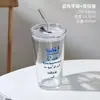 Taza de Vidrio Estilo Ins con Impresión, Tapa y Cubierta, Taza para Café, Leche, Desayuno para Estudiantes, Parejas, Portátil, Alto Valor