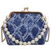 Bolsa de Clipe Estilo Novo 2024 Bolsa de Festa Bolsa Estilo Jeans Bolsa Estampada Bolsa com Corrente de Pérola Bolsa Transversal Casual