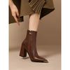 Sapatos Elegantes de Salto Alto Estilo Outono e Inverno, Botas Curtas Bico Fino para Mulheres, Salto Grosso, Botas de Cano Curto com Zíper da Moda