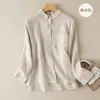 Estilo Novo Primavera e Outono Camisa Top de Algodão e Linho Fino Manga Longa Gola Reversível Cardigan Casual Versátil Jaqueta Pequena Roupa Externa Feminina