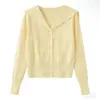2026 Primavera Suéter Simple Versátil Adelgazante Favorecedor Moda Francesa Temperamento Cuello Marinero Manga Larga Cardigan Tejido Mujer