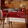 Mantel Navideño Impermeable a Prueba de Aceite Lavable Resistente al Calor Tapete de Mesa Rojo Festivo Atmósfera de Foto Navideña Cubierta para Mesa de Café