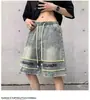 Shorts jeans masculinos da moda de rua, shorts de verão largos de corte reto, design de letras retrô americano, algodão estiloso