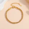 Pulseira de aço titânio com corrente de malha requintada banhada a PVD para mulheres, resistente à descoloração, ouro 18K, estilo ins simples transfronteiriço, joia de mão para atacado