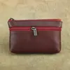 Cartera de Cuero Genuino para Monedas de Comercio Exterior Bolsa para Tarjeta de Banco de Autobús Doble Capa con Cremallera Piel de Vaca Bolsa de Mano para Guardar Monedas Dinero Tamaño Grande