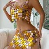 AYJ2026 Ropa europea y americana para mujer, nuevo traje sexy de color acrílico bloqueado sin espalda en Wish y Amazon D2085