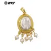Wt-Jp435 Design Estilo Palácio Europeu Pingente de Colar com Franja de Pérolas de Água Doce Oval Banhado a Ouro 18K