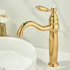 Grifo Retro Francés Frío y Caliente para Lavabo Doméstico, Lavabos de Baño, Lavabos de Agujero Único, Grifo Dorado, Todo Cobre