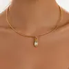 Joia transfronteiriça europeia e americana: colar de clavícula geométrico redondo simples e liso em aço inoxidável com um pingente delicado e luxuoso de zircônia cúbica