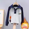 Suéter de Algodón Puro para Niños Estilo Otoño e Invierno, Camiseta Base de Punto para Niños Talla Mediana y Grande, Media Cremallera, Forrado de Felpa, Suéter Grueso para Niños