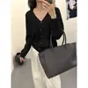 2025 Principios de Otoño Nueva Moda Cuello en V Un Botón Manga Larga Lino Corto Cardigan Tejido Superior Chaqueta Delgada Otoño
