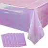 Mantel de Mesa Rojo Rosa Láser Transfronterizo Amazon Mantel Desechable de PE Suministros para Fiesta de Cumpleaños de Niña Mantel de Plástico