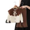 Casaco Cardigan Infantil com Gola Grande Conjunto de Duas Peças Calça para Menina Suéter Tricotado Feminino