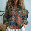 Fábrica de Origen 1688 Camisa de Mujer con Estampado de Flor de Ciruelo Vintage Holgada Cuello Solapa Blusa de Oficina Exclusiva para Venta Transfronteriza
